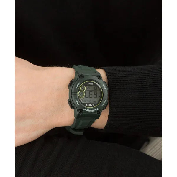 Lorus R2333PX9 unisex zöld szilikon sportóra WR100, stopper, ébresztő