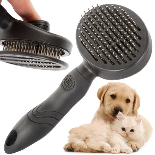 Ön-tisztuló kutya–macska szőrkefe, ergonomikus gumírozott nyél, 19 cm