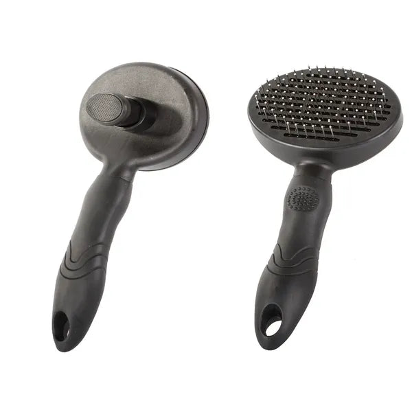Ön-tisztuló kutya–macska szőrkefe, ergonomikus gumírozott nyél, 19 cm