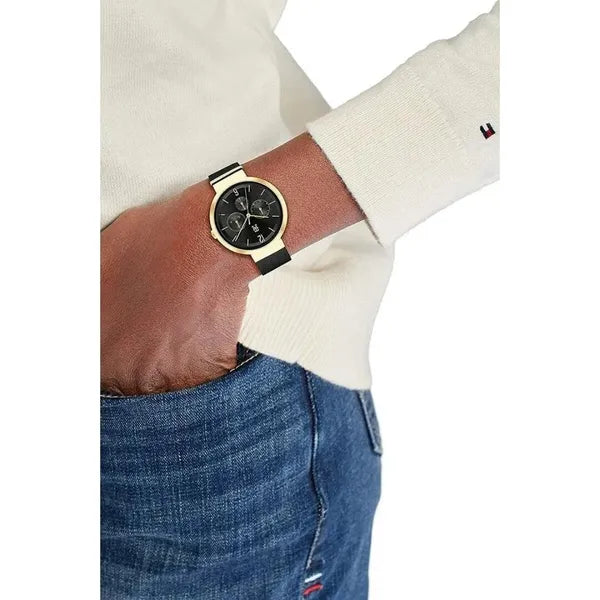 Tommy Hilfiger Lidia női karóra, fekete-arany acél, 34 mm WR30