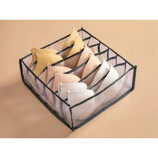 Szürke hálós fehérnemű rendező fiókbetét, 6 rekesszel, 30×32×12 cm