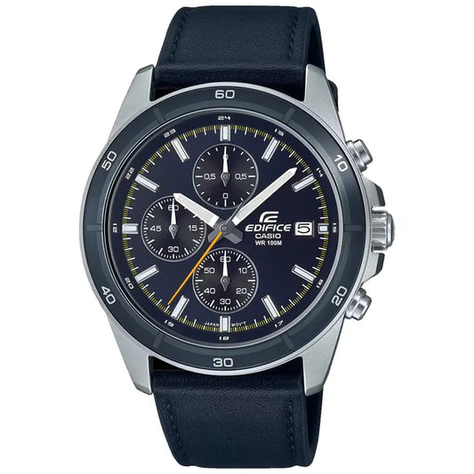 Casio Edifice EFR-526L-2CVUEF férfi kronográf, fekete bőrszíj, kék számlap