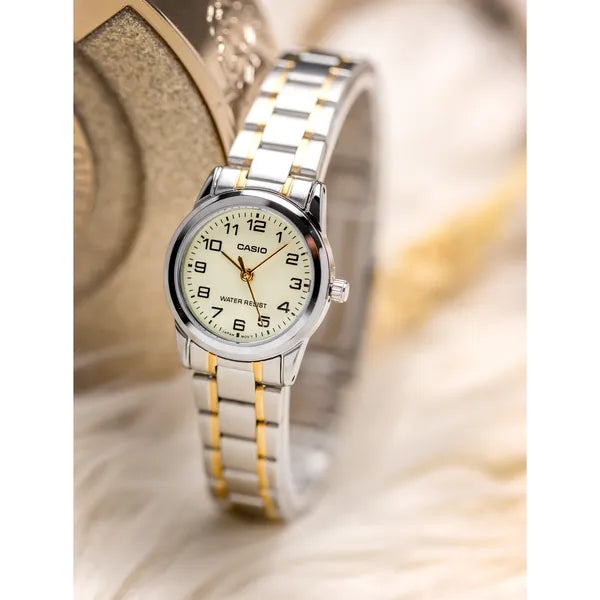 Casio LTP-V001SG-9B női karóra arany-ezüst acél, kvarc, WR30, 25 mm