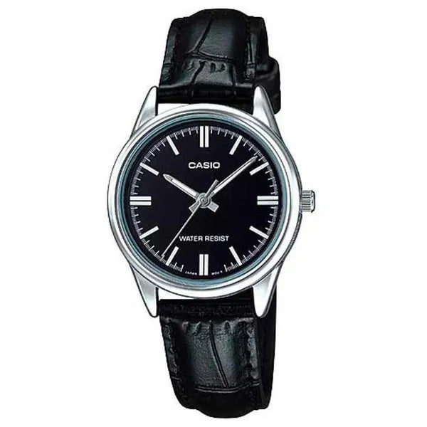 Casio női karóra LTP-V005L-1A, fekete bőrszíj, 28 mm, WR30, díszdoboz