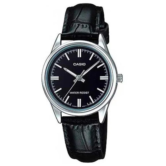 Casio női karóra LTP-V005L-1A, fekete bőrszíj, 28 mm, WR30, díszdoboz