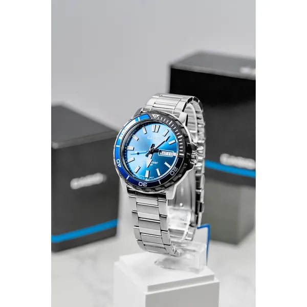Casio Collection MTD-125D-2A1 férfi karóra, acél szíj, kék számlap, WR100