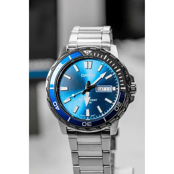 Casio Collection MTD-125D-2A1 férfi karóra, acél szíj, kék számlap, WR100