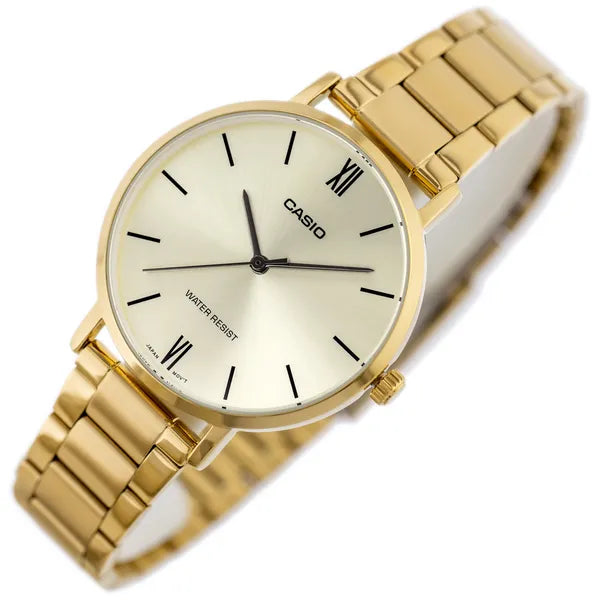 Casio női karóra LTP-VT01G-9B, arany acél, 40 mm, WR30, dobozzal