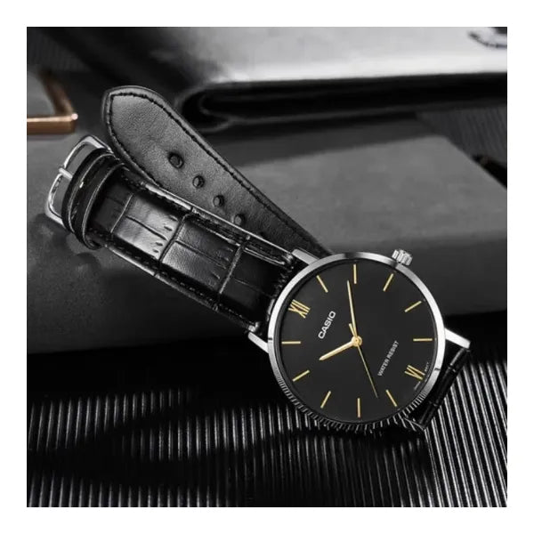 Casio MTP-VT01L-1B férfi karóra, 40 mm, fekete bőr, WR30