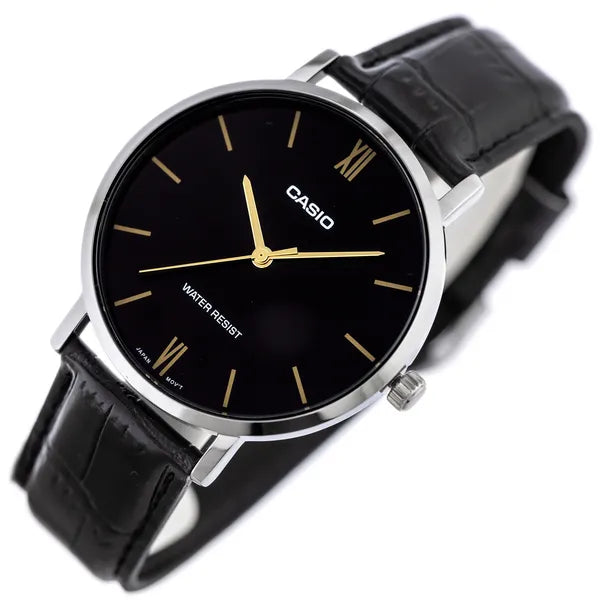 Casio MTP-VT01L-1B férfi karóra, 40 mm, fekete bőr, WR30