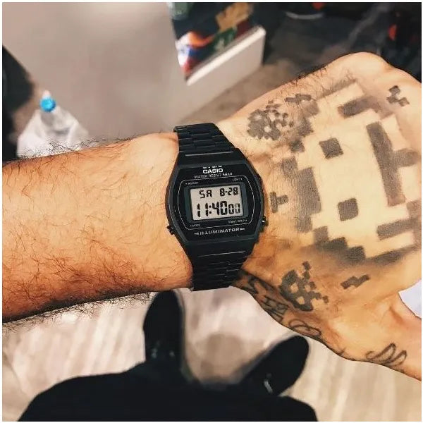 Casio B640WB-1ADF férfi retro karóra LCD, fekete acél, WR50 vízálló