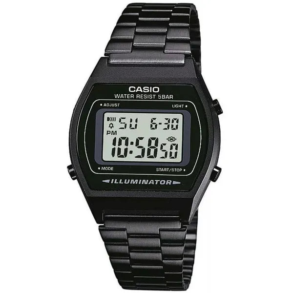 Casio B640WB-1ADF férfi retro karóra LCD, fekete acél, WR50 vízálló