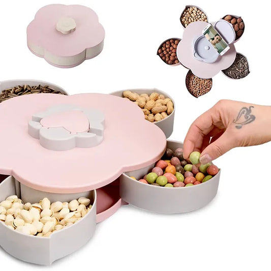 Forgatható snack- és ékszertároló, 5 rekesz, 22×5 cm, rózsaszín