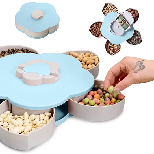 5 rekeszes forgatható snack- és ékszertároló telefonállvánnyal, kék, 22 cm