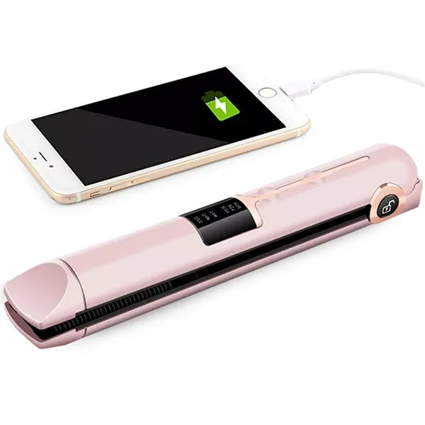 Vezeték nélküli 2-az-1-ben kerámia hajvasaló LCD-vel, powerbank funkcióval