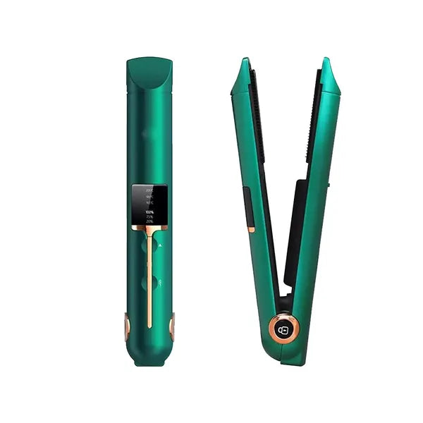 Vezeték nélküli kerámia hajvasaló LCD-vel, powerbank, zöld, 75-205 °C