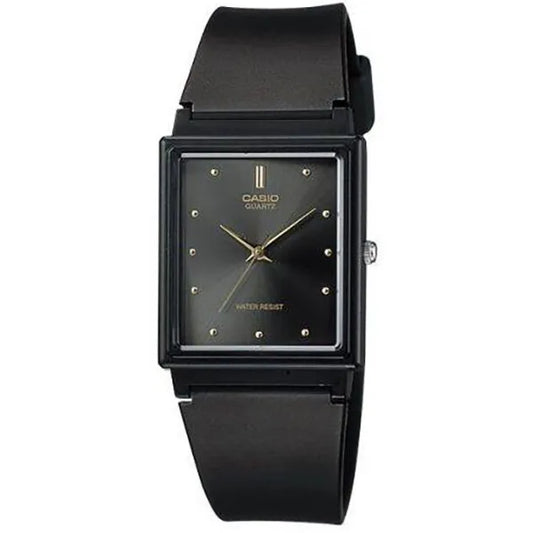 Casio női karóra, téglalap tok, fekete műanyag szíj, WR30, kvarc