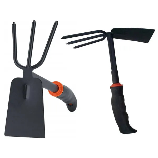 Kétoldalas kézi kapa és gereblye, edzett acél pengékkel, 27 cm
