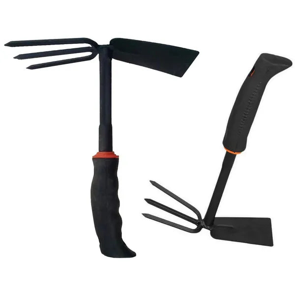 Kétoldalas kézi kapa és gereblye, edzett acél pengékkel, 27 cm