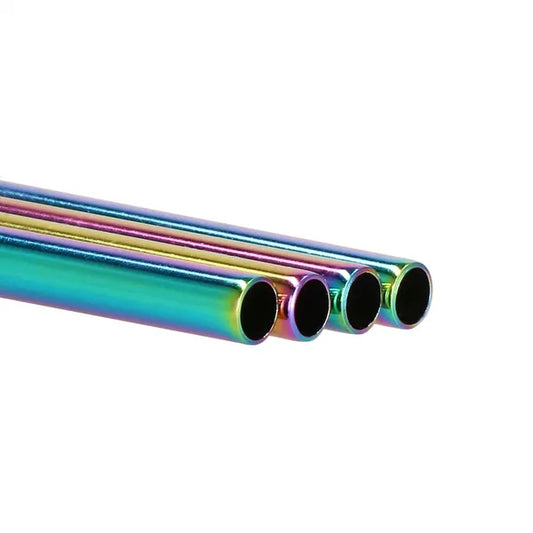 Springos rozsdamentes acél szívószál készlet, 10 db, holo, tok