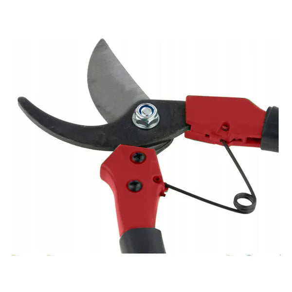 Kézi metszőolló, 18 cm, acél penge, biztonsági zárral, piros