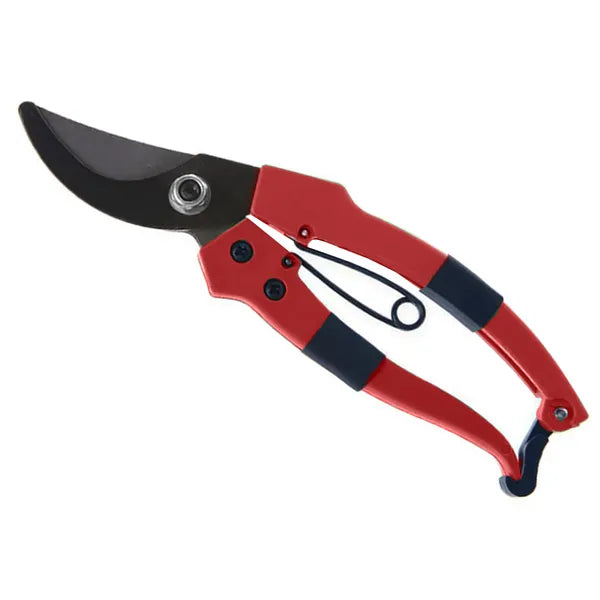 Kézi metszőolló, 18 cm, acél penge, biztonsági zárral, piros
