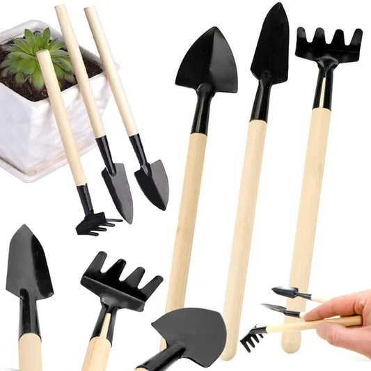 3 az 1-ben mini kerti szerszámkészlet – ásó, gereblye, kapa, 17-21 cm
