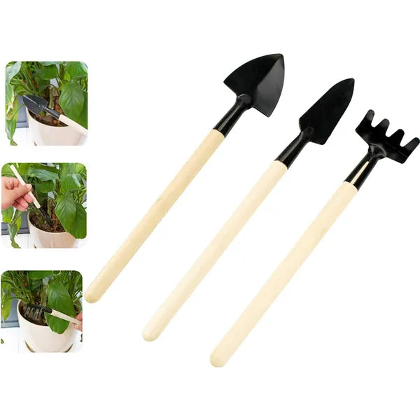 3 az 1-ben mini kerti szerszámkészlet – ásó, gereblye, kapa, 17-21 cm