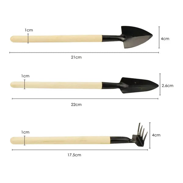 3 az 1-ben mini kerti szerszámkészlet – ásó, gereblye, kapa, 17-21 cm