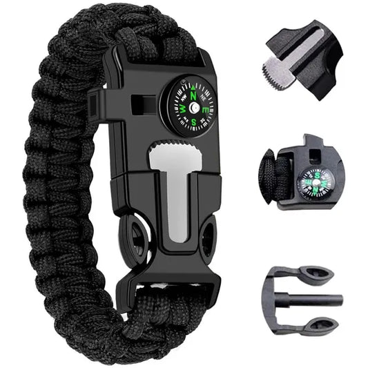 5 az 1-ben túlélő paracord (3 m) karkötő iránytűvel, tűzgyújtóval, pengével
