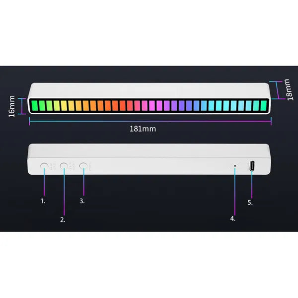 USB-C hangérzékelős RGB LED fényrúd 32 LED-del, 18 mód, állvány