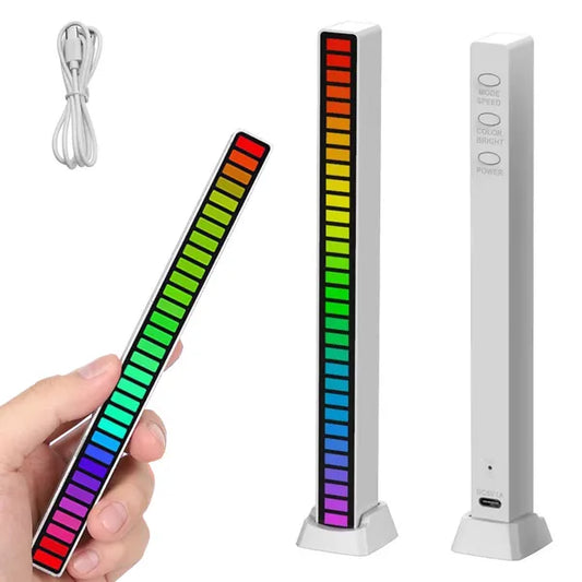 Usb-C tölthető hangvezérelt RGB LED fénycsík, 32 dióda, 18 mód