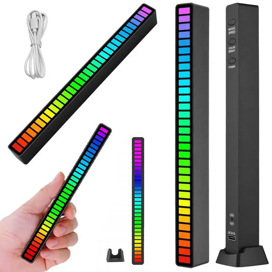 Hangra reagáló USB-C RGB LED fénycsík, 32 LED, akkumulátoros, 18 mód