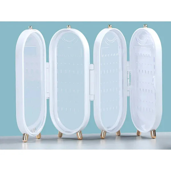 Fehér harmonika ékszertartó doboz tükörrel, 23 cm
