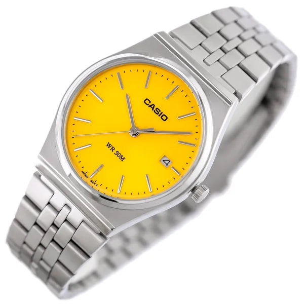 Casio MTP-B145D-9A férfi karóra, narancs számlap, acél szíj, WR50