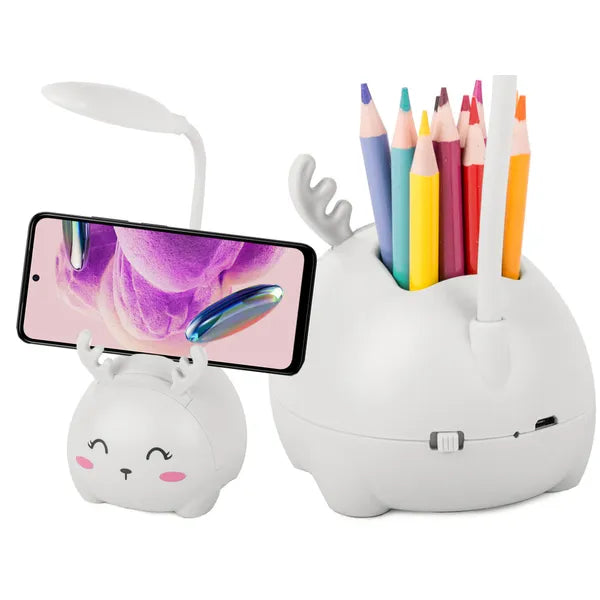 Gyerek LED éjszakai lámpa, USB-s, állítható kar, toll- és telefon-tartó
