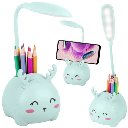 LED gyerek éjjeli lámpa USB-tölthető, telefon- és írószertartó, kék