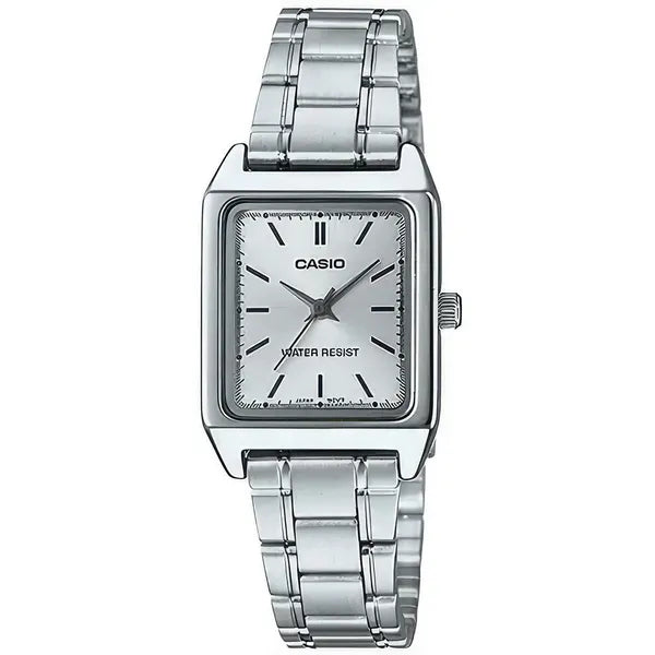 Casio LTP-V007D-7E női karóra, ezüst acél szíj, téglalap tok, WR50