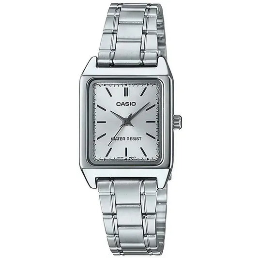 Casio LTP-V007D-7E női karóra, ezüst acél szíj, téglalap tok, WR50