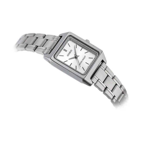 Casio LTP-V007D-7E női karóra, ezüst acél szíj, téglalap tok, WR50