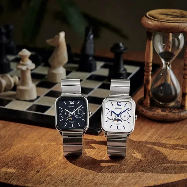 Casio MTP-M305D-1A férfi karóra rozsdamentes acél szíjjal, WR50, fekete számlap