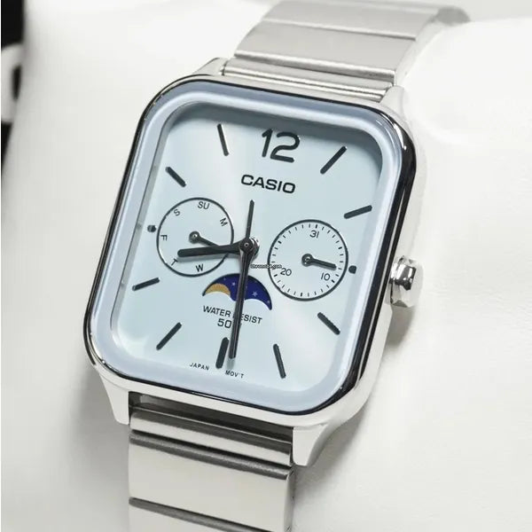 Casio MTP-M305D-2A férfi karóra, acél szíj, kék számlap, WR50