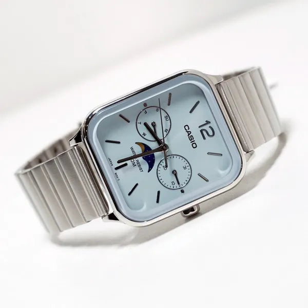 Casio MTP-M305D-2A férfi karóra, acél szíj, kék számlap, WR50