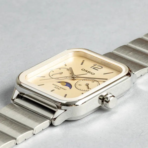 Casio férfi karóra MTP-M305D-9A, rozéarany számlap, acél, 34 mm, WR50