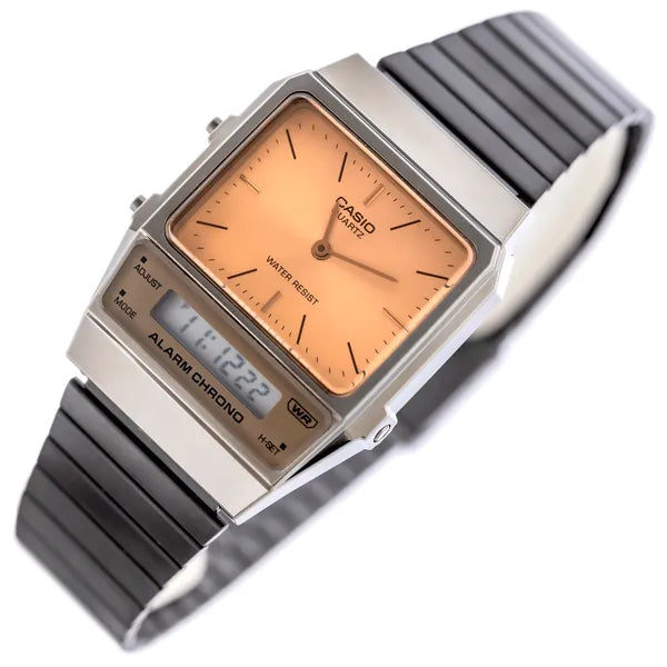 Casio Vintage AQ-800ECGG-4ADF uniszex karóra, dual time, szürke acél, rozéarany