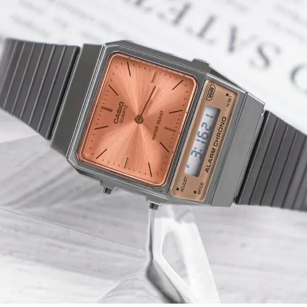 Casio Vintage AQ-800ECGG-4ADF uniszex karóra, dual time, szürke acél, rozéarany