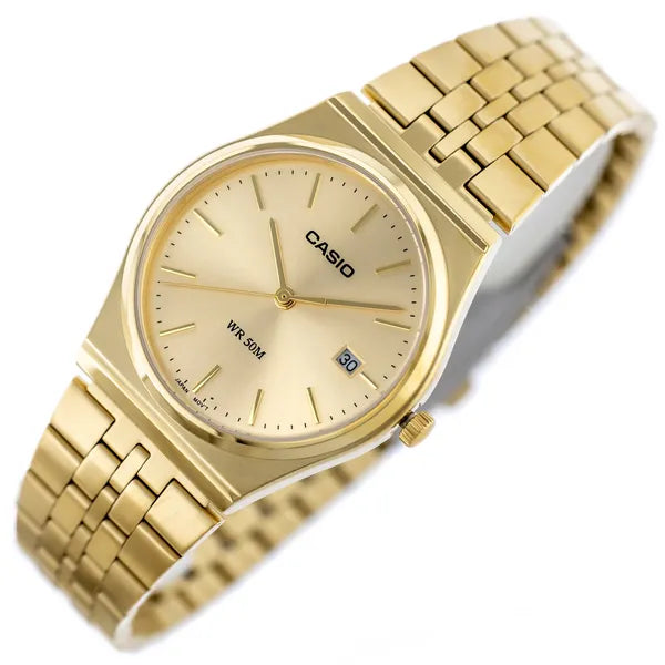 Casio MTP-B145G-9A férfi karóra, rozéarany számlap, arany acél, WR50