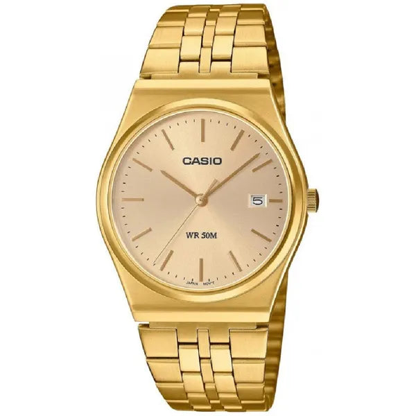Casio MTP-B145G-9A férfi karóra, rozéarany számlap, arany acél, WR50