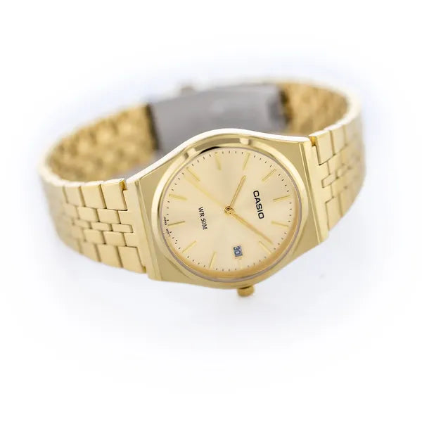 Casio MTP-B145G-9A férfi karóra, rozéarany számlap, arany acél, WR50