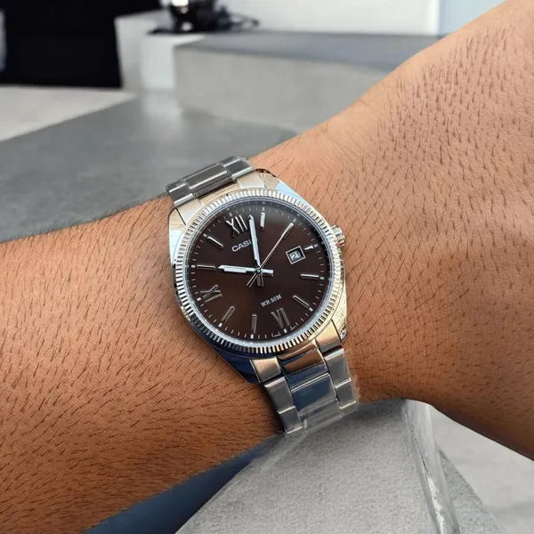 Casio férfi karóra MTP-1302DD-5A, rozsdamentes acél, barna számlap, WR50
